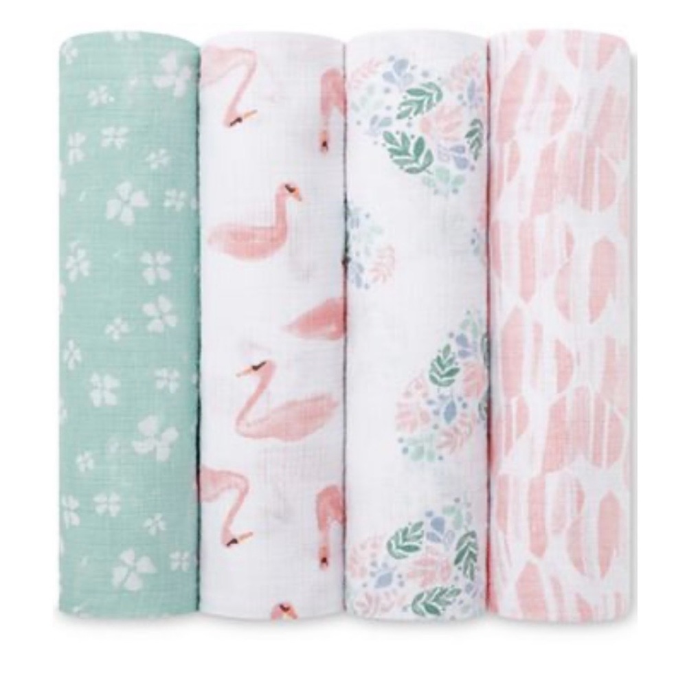 aden + anais 4 Pack Classic Cotton Muslin Swaddle Blankets Flamingo Floral
